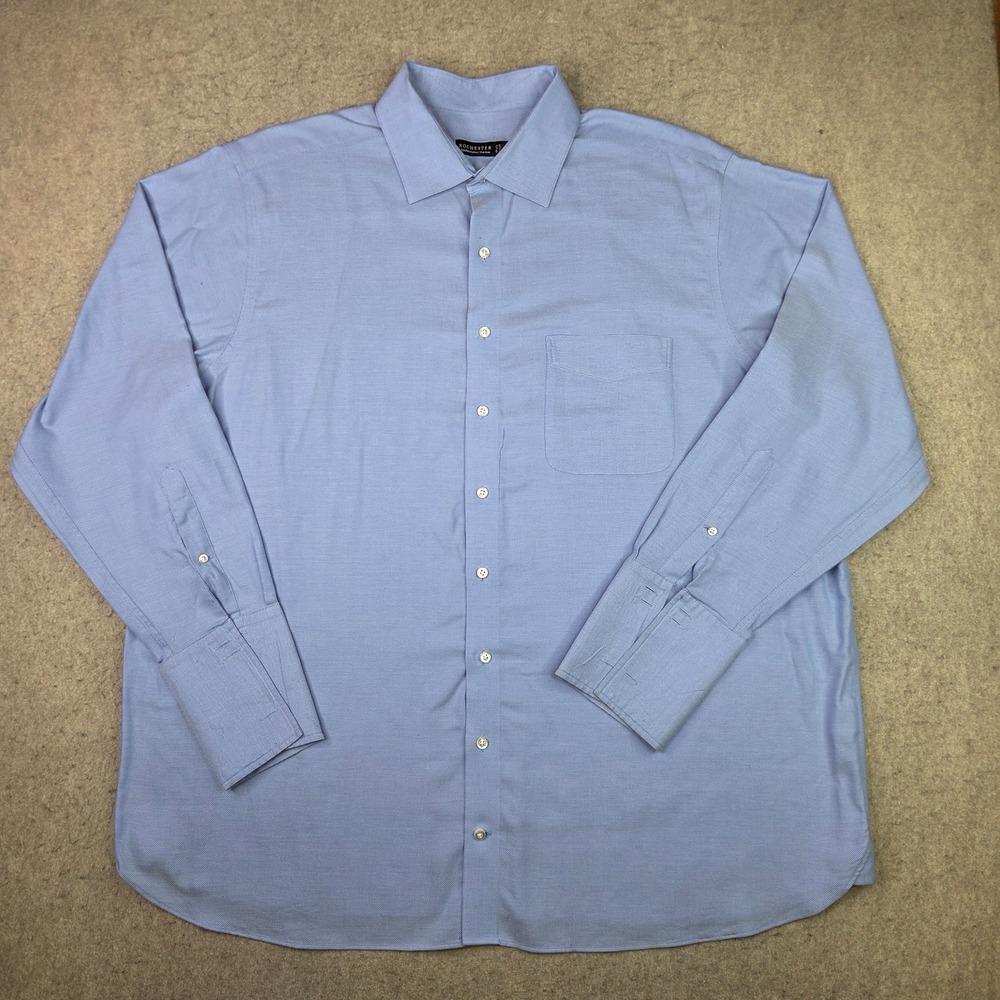 Rochester Egyption Cotton Shirt Mens 18.5 Blue Long Sleeve Button Up